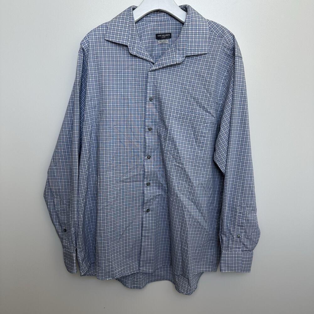 Van Heusen Flex Men’s Regular Fit Stretch Dress Shirt Blue Plaid Size XL